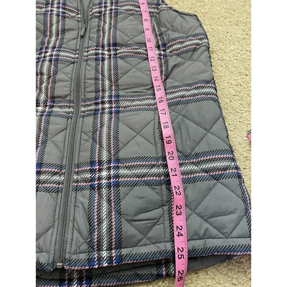 D&Co. Womens Quilted Vest Size XS Plaid Gray Pink Zip Up - Picture 7 of 7